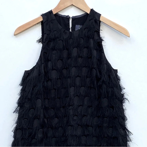 NWT ANTHROPOLOGIE Women’s Black Roxie Textured Fringe Polka Dot Mini Dress - Picture 3 of 8